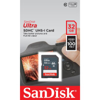 SanDisk Ultra 32GB SDHC Mem Card 100MB/s, 32 GB, SDHC, Klasse 10, UHS-I, 100 MB/s, Class 1 (U1)