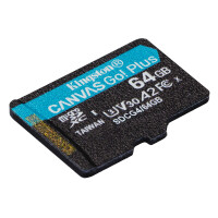 Kingston 64GB microSDXC Canvas Go Plus Gen4 200 MB/s A2 U3 V30-Karte + Adapter, 64 GB, MicroSD, Klasse 10, UHS-I, 200 MB/s, Class 3 (U3)