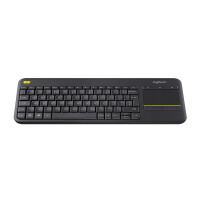 Logitech K400 Plus, Mini, Kabellos, RF Wireless, AZERTY, Schwarz