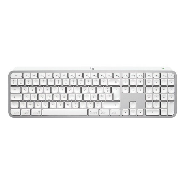 Logitech MX Keys S for Mac, Kabellos, RF Wireless + Bluetooth, Scherenschalter, AZERTY, LED, Aluminium, Weiß