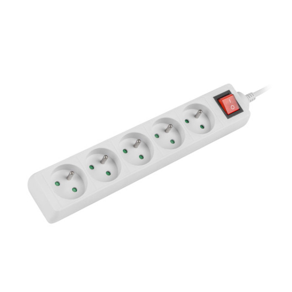 Lanberg PS1-05E-0150-W, 1,5 m, 5 AC-Ausgänge, Indoor, Typ E, Weiß, 2500 W