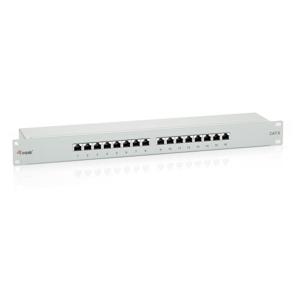 Equip 16-Port Cat.6 Geschirmtes Patch Panel, Hellgrau, RJ-45, Gold, Cat6, Grau, Rackeinbau, 1U