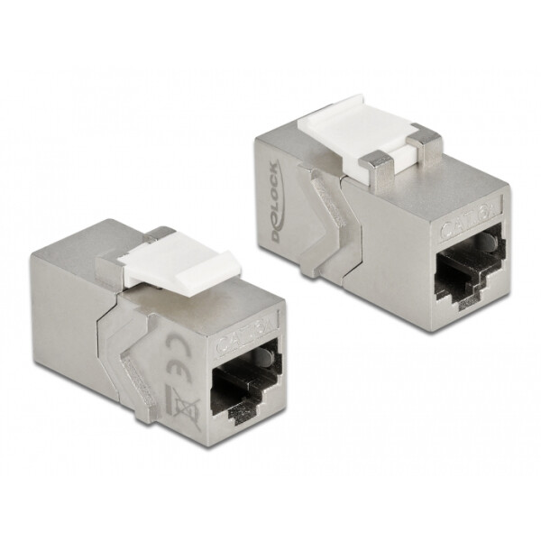 Delock Keystone Modul RJ45 Buchse zu RJ45 Buchse Cat.6A, Flach, Silber, RJ-45, RJ-45, Weiblich, Weiblich