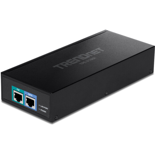 TRENDnet TPE-319GI 10G PoE++ Injector, 10 Gigabit Ethernet, 1000/10000, IEEE 802.3, IEEE 802.3ab, IEEE 802.3af, IEEE 802.3an, IEEE 802.3bt, IEEE 802.3bz, IEEE 802.3u, Schwarz, 0,7 W, 90 W