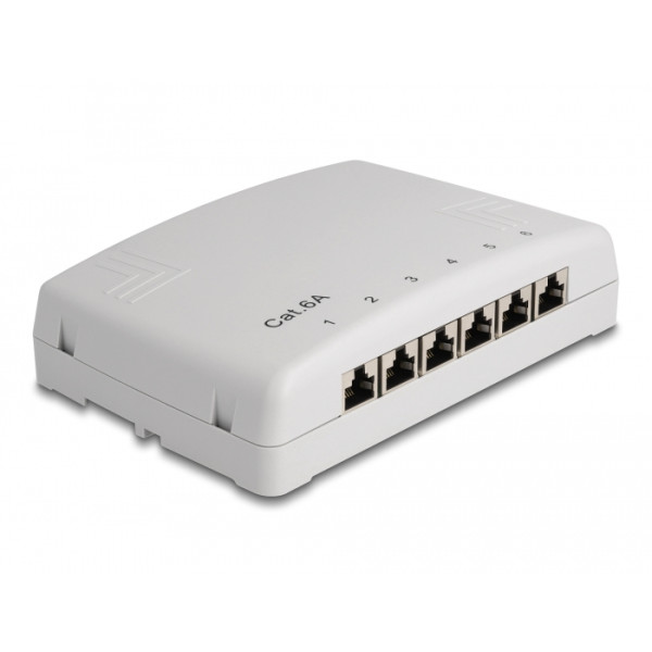 Delock Mini Desktop Patchpanel 6 Port Cat.6A grau, RJ-45, Cat6a, Grau, Acrylnitril-Butadien-Styrol (ABS), 148,8 mm, 164 mm