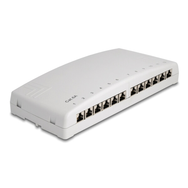 Delock Mini Desktop Patchpanel 12 Port Cat.6A grau, RJ-45, Cat6a, Grau, Acrylnitril-Butadien-Styrol (ABS), 239,9 mm, 263 mm