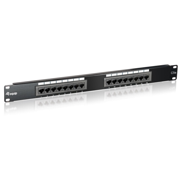 Equip 16-Port Cat.5e Ungeschirmtes Patch Panel, Black, RJ-45, Gold, Cat5e, Schwarz, Rackeinbau, 1U