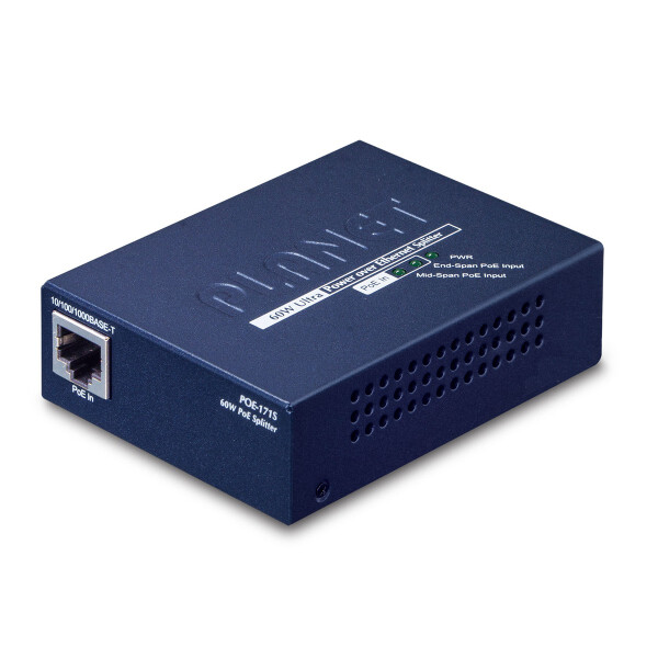 Planet POE-171S, IEEE 802.3, IEEE 802.3ab, IEEE 802.3af, IEEE 802.3at, IEEE 802.3u, 10/100/1000Base-T, Blau, Leistung, 0 - 50 °C, -10 - 70 °C