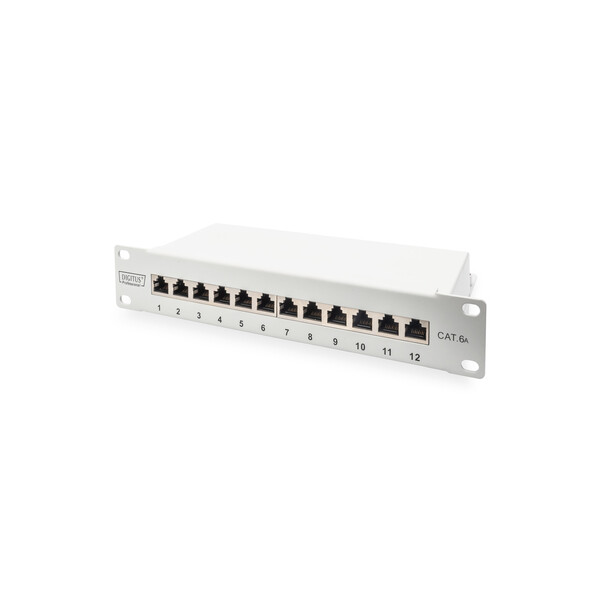 DIGITUS CAT 6A Patch Panel, geschirmt, 12-Port, 1HE, 10", grau