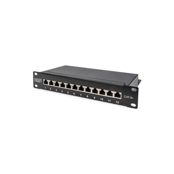 DIGITUS Cat.6A Patch Panel, geschirmt, 12-Port, 1HE, 10", schwarz