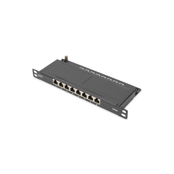 DIGITUS Cat.6A Slim Patch Panel, geschirmt, 8-Port, 0,5 HE, 10", schwarz