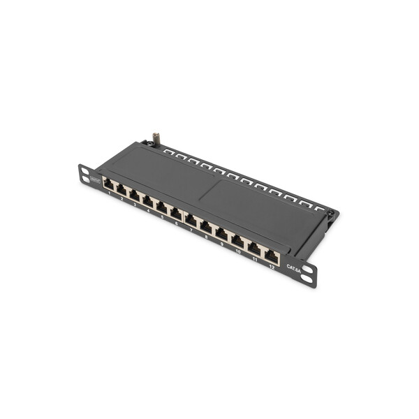 DIGITUS Cat.6A Slim Patch Panel, geschirmt, 12-Port, 0,5 HE, 10", schwarz