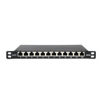 DIGITUS Cat.6A Slim Patch Panel, geschirmt, 12-Port, 0,5 HE, 10", schwarz