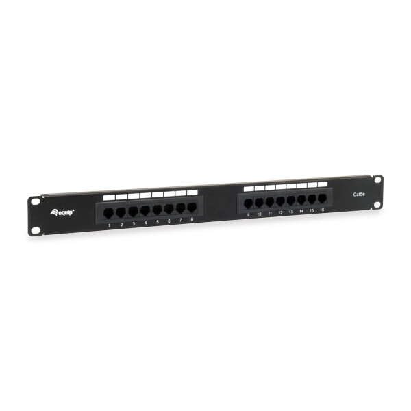 Equip 16-Port Cat.5e Ungeschirmtes Patch Panel, Black, 10/100/1000Base-T(X), Gigabit Ethernet, 1000 Mbit/s, RJ-45, Cat5e, Schwarz