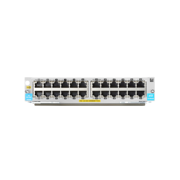 HPE 24-port 10/100/1000BASE-T PoE+ MACsec v3 zl2 Module, Gigabit Ethernet, 10,100,1000 Mbit/s, 10BASE-T, 100BASE-T, 1000BASE-T, IEEE 802.3, IEEE 802.3ab, IEEE 802.3u, HP 5400R, 261,6 x 206,5 x 44,5 mm