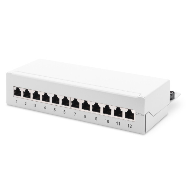 DIGITUS Desktop CAT 6A, Klasse EA Patch Panel, geschirmt, grau, IEEE 802.3af, IEEE 802.3at, RJ-45, Cat6a, 26/22, Grau, Stahl