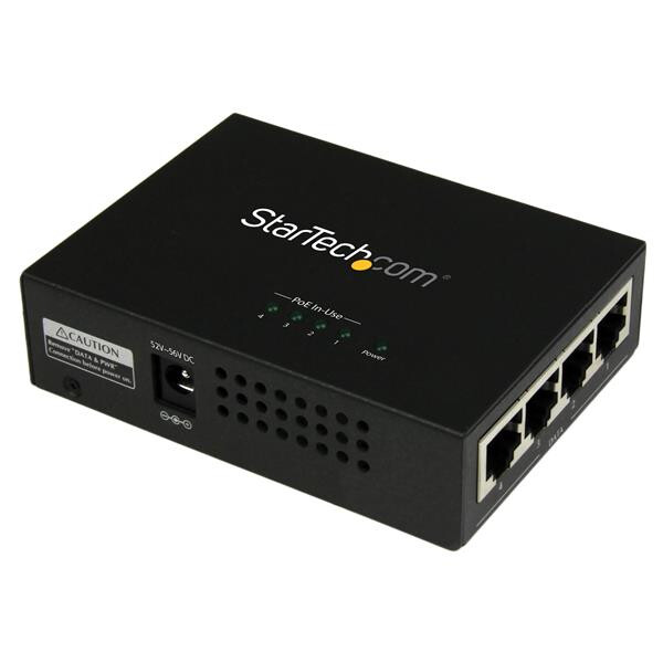 StarTech.com 4 Port Gigabit midspan - PoE+ Injektor - 802.3at/af, Netzwerksender, 100 m, 2000 Mbit/s, Voll, 50000 h, 10/100/1000Base-T(X)
