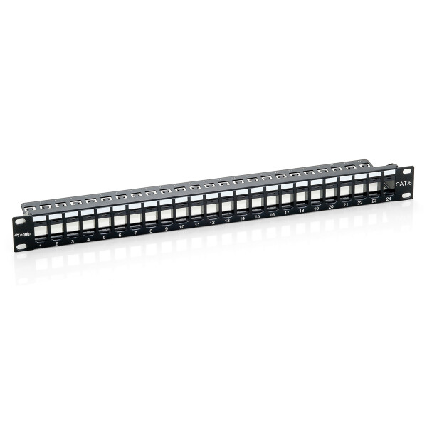 Equip 24-Port Keystone Cat.6 Ungeschirmtes Patch Panel, Schwarz, Cat6, Schwarz, Rackeinbau, 1U, 44 mm, 483 mm