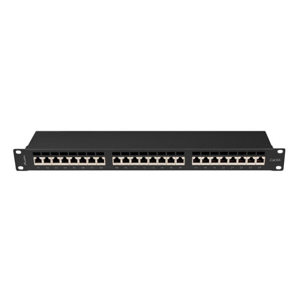Lanberg PPSA-1024-B, Cat6a, F/UTP (FTP), Schwarz, ABS, Metall, Rackeinbau, 1U
