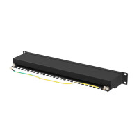 Lanberg PPSA-1024-B, Cat6a, F/UTP (FTP), Schwarz, ABS, Metall, Rackeinbau, 1U