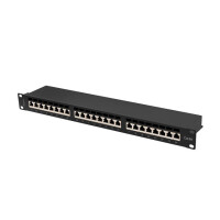 Lanberg PPSA-1024-B, Cat6a, F/UTP (FTP), Schwarz, ABS, Metall, Rackeinbau, 1U