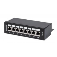 Intellinet 8-Port Cat6a Patchpanel, geschirmt, Desktop, FTP, Klemmleisten mit 90 Grad abgewinkelten Kabeleinführungen, schwarz, IEEE 802.3, IEEE 802.3ab, IEEE 802.3u, 10/100/1000Base-T(X), Gigabit Ethernet, 1000 Mbit/s, Gold, Cat6a