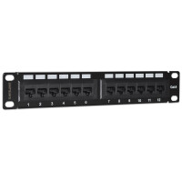 Intellinet 10" 12-Port Cat6 Patchpanel, UTP, 10", 1 HE, schwarz, RJ-45, U/UTP (UTP), Schwarz, Rackeinbau, 1U, 254 mm