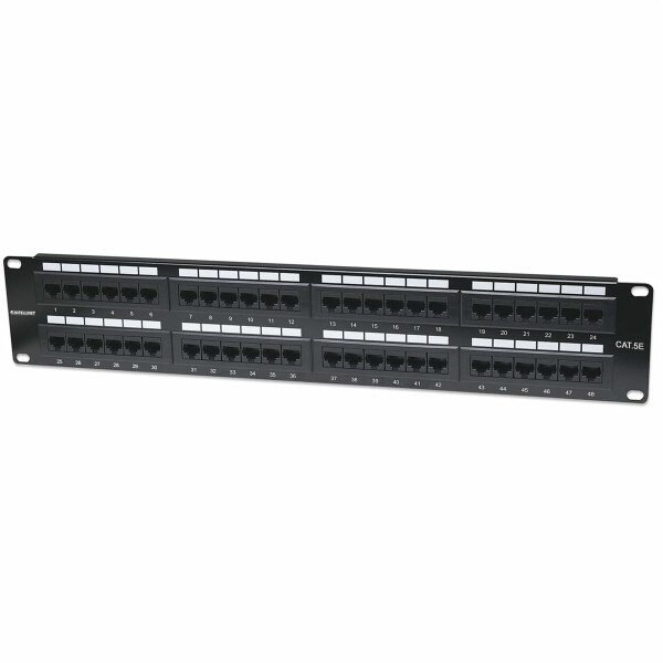 Intellinet 48-Port Cat5e Patchpanel, UTP, 19", 2 HE, IEEE 802.3, IEEE 802.3ab, IEEE 802.3u, Schnelles Ethernet, Gigabit Ethernet, RJ-45, Gold, Cat5e, U/UTP (UTP)