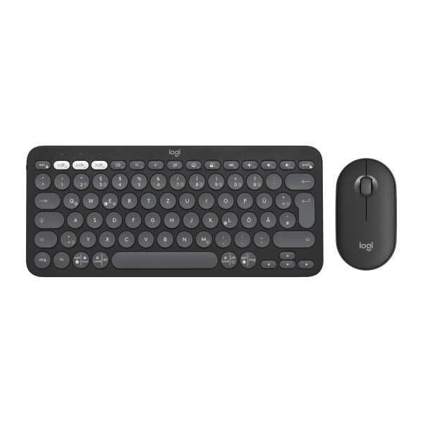 Logitech 920-012203, Kabellos, RF Wireless + Bluetooth, Scherenschalter, QWERTZ, Graphit, Maus enthalten