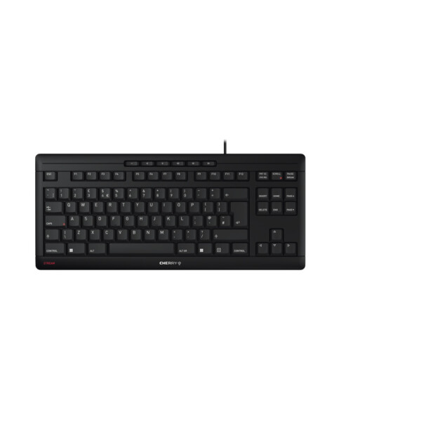 Cherry STREAM KEYBOARD TKL, Kabelgebunden, USB, Scherenschalter, QWERTY, Schwarz