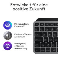 Logitech MX Keys Mini For Mac, Kabellos, Bluetooth, Scherenschalter, QWERTZ, LED, Schwarz, Grau