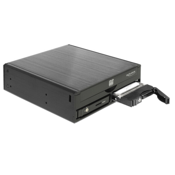 Delock 47230, 13,3 cm (5.25 Zoll), SATA III, Schwarz, Aluminium, 146,2 mm, 149,7 mm