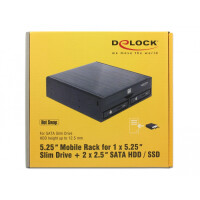 Delock 47230, 13,3 cm (5.25 Zoll), SATA III, Schwarz, Aluminium, 146,2 mm, 149,7 mm