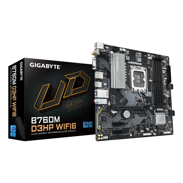 Gigabyte B760M D3HP WIFI6 Mainboard – Unterstützt Intel Core Prozessoren der 14. Generation, digitales 4+1+1 Phasen VRM, bis zu 5600 MHz DDR5, 2x PCIe 4.0 M.2, Wi-Fi 6, GbE LAN, USB 3.2 Gen 1, Intel, LGA 1700, Intel® Celeron®, Intel Core i3 12th Gen, Inte