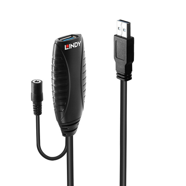 Lindy 43156, 10 m, USB A, USB A, USB 3.2 Gen 1 (3.1 Gen 1), 5 Gbit/s, Schwarz
