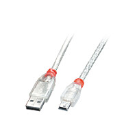 Lindy 41782, 1 m, USB A, Mini-USB B, USB 2.0, 0,48 Gbit/s, Transparent