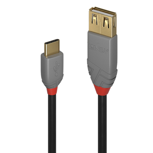 Lindy 36897, 0,15 m, USB A, USB C, USB 2.0, 0,48 Gbit/s, Schwarz, Grau