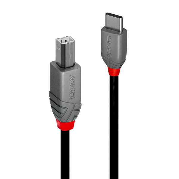 Lindy 36942, 2 m, USB C, USB B, USB 2.0, 0,48 Gbit/s, Schwarz