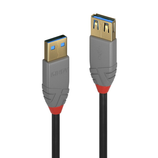 Lindy 1m USB 3.2 Typ A Verlängerungskabel, Anthra Line, 1 m, USB A, USB A, USB 3.2 Gen 1 (3.1 Gen 1), 5 Gbit/s, Schwarz