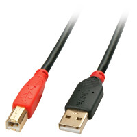 Lindy 42762, 15 m, USB A, USB B, USB 2.0, Männlich/Männlich, Schwarz, Rot