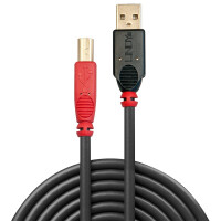 Lindy 42762, 15 m, USB A, USB B, USB 2.0, Männlich/Männlich, Schwarz, Rot