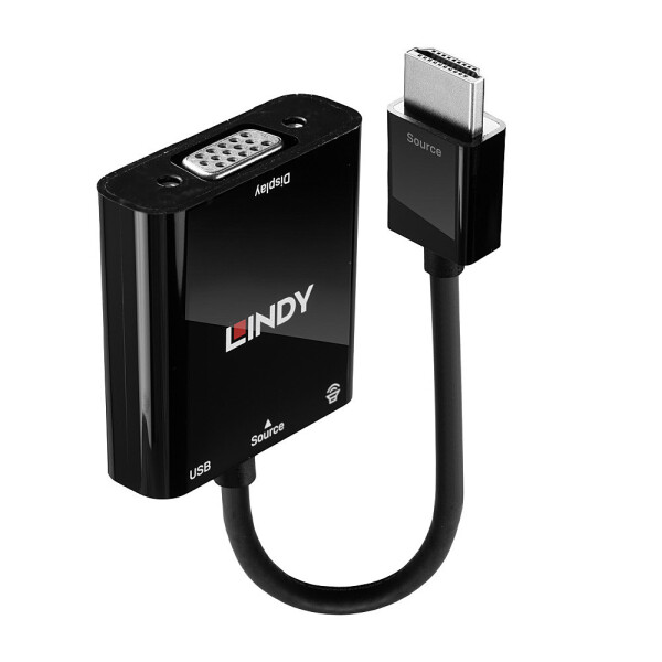 Lindy 38285, 0,1 m, HDMI Typ A (Standard), VGA (D-Sub), Männlich, Weiblich, Gerade