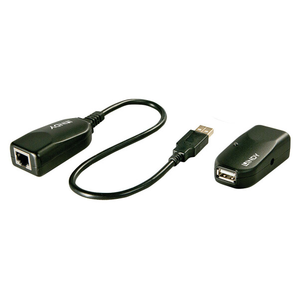 Lindy 42693, Netzwerksender & -empfänger, 50 m, 480 Mbit/s, Cat5, Cat5e, Cat6, LG-8311, Schwarz