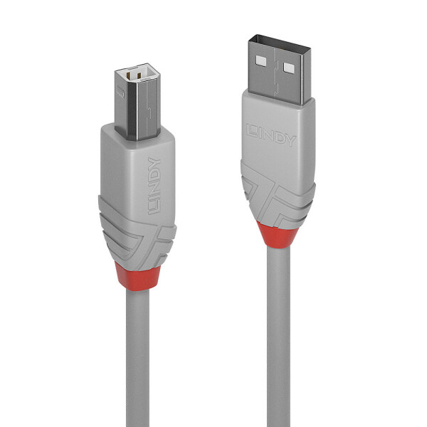 Lindy 36682, 1 m, USB A, USB B, USB 2.0, 0,48 Gbit/s, Grau