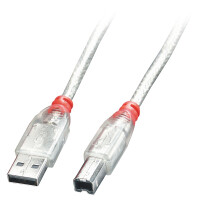 Lindy 41755, 5 m, USB A, USB B, USB 2.0, 0,48 Gbit/s, Transparent
