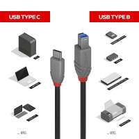 Lindy 36668, 3 m, USB C, USB B, USB 3.2 Gen 1 (3.1 Gen 1), 500 Mbit/s, Schwarz
