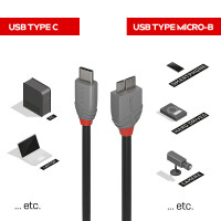 Lindy 36623, 3 m, USB C, Micro-USB B, USB 3.2 Gen 1 (3.1 Gen 1), 500 Mbit/s, Schwarz