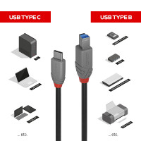 Lindy 36665, 0,5 m, USB C, USB B, USB 3.2 Gen 1 (3.1 Gen 1), 500 Mbit/s, Schwarz