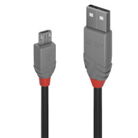 Lindy 36730, 0,2 m, USB A, Micro-USB B, USB 2.0, 0,48 Gbit/s, Schwarz, Grau