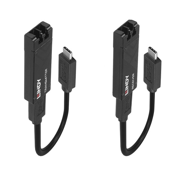 Lindy 43312, Netzwerksender & -empfänger, 100 m, 10000 Mbit/s, Faser, USB 3.2 Gen 1 (3.1 Gen 1) Type-C, Schwarz